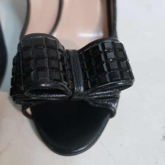 Womens Kate Spade Black Metallic Slingback Sandals W/Bead Bow Tie 7 - Picture 3 of 10